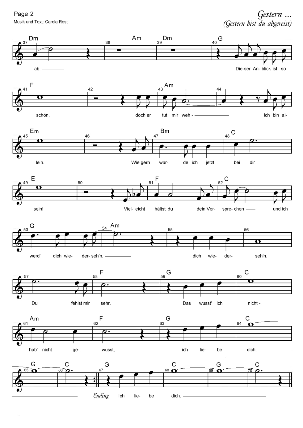 Gestern - Notenblatt 2