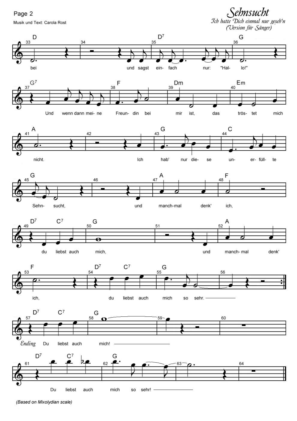 Sehnsucht - Version f�r S�nger Notenblatt 2