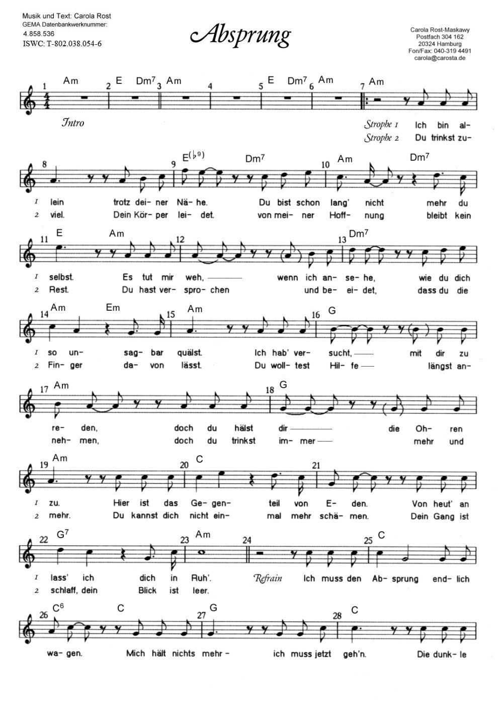 Absprung - Notenblatt 1