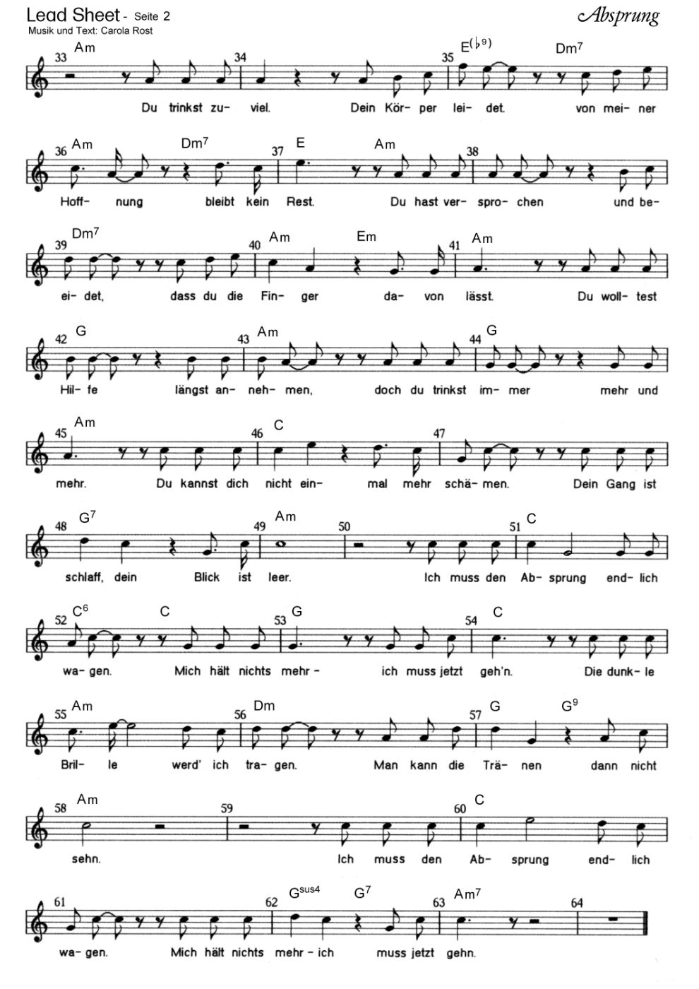 Absprung - Lead Sheet Seite 2