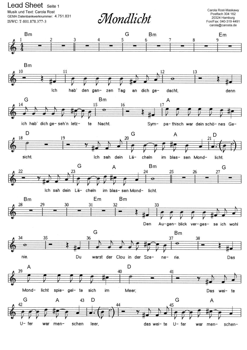 Mondlicht - Lead Sheet 1