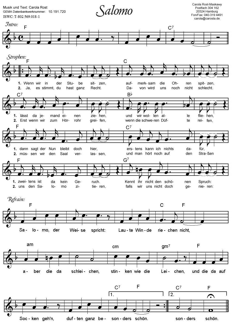 Salomo - Notenblatt