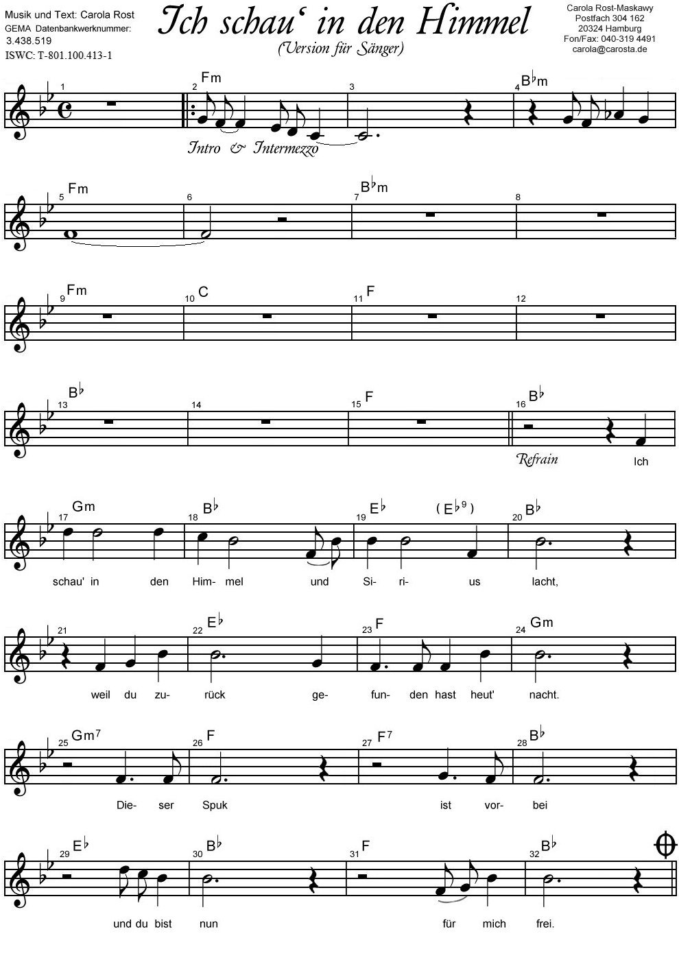 Ich schau' in den Himmel male - Notenblatt