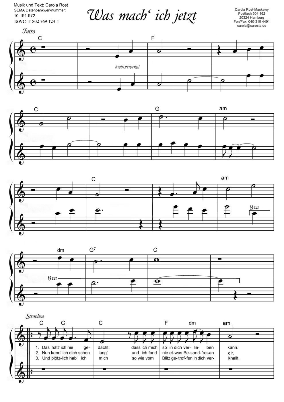 Was mach' ich jetzt - Notenblatt 1