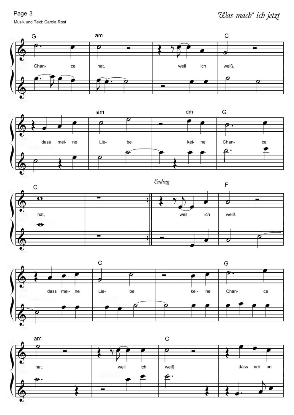 Was mach' ich jetzt - Notenblatt 3
