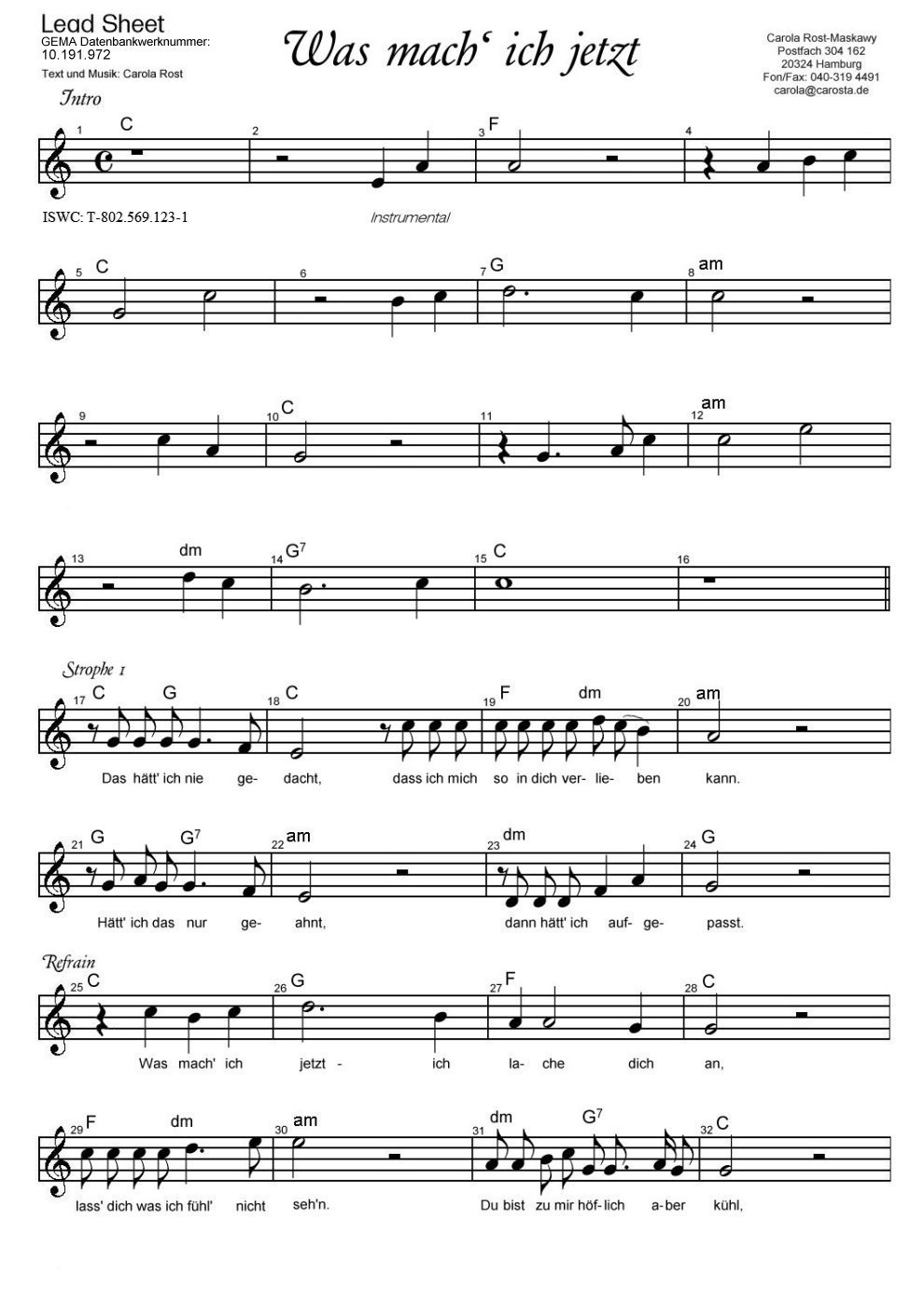 Was mach' ich jetzt - Lead Sheet 1