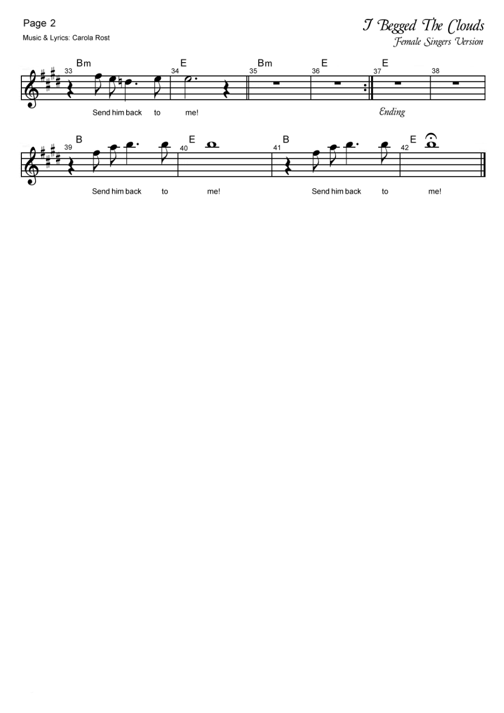 I Begged The Clouds - female version - music sheet 2