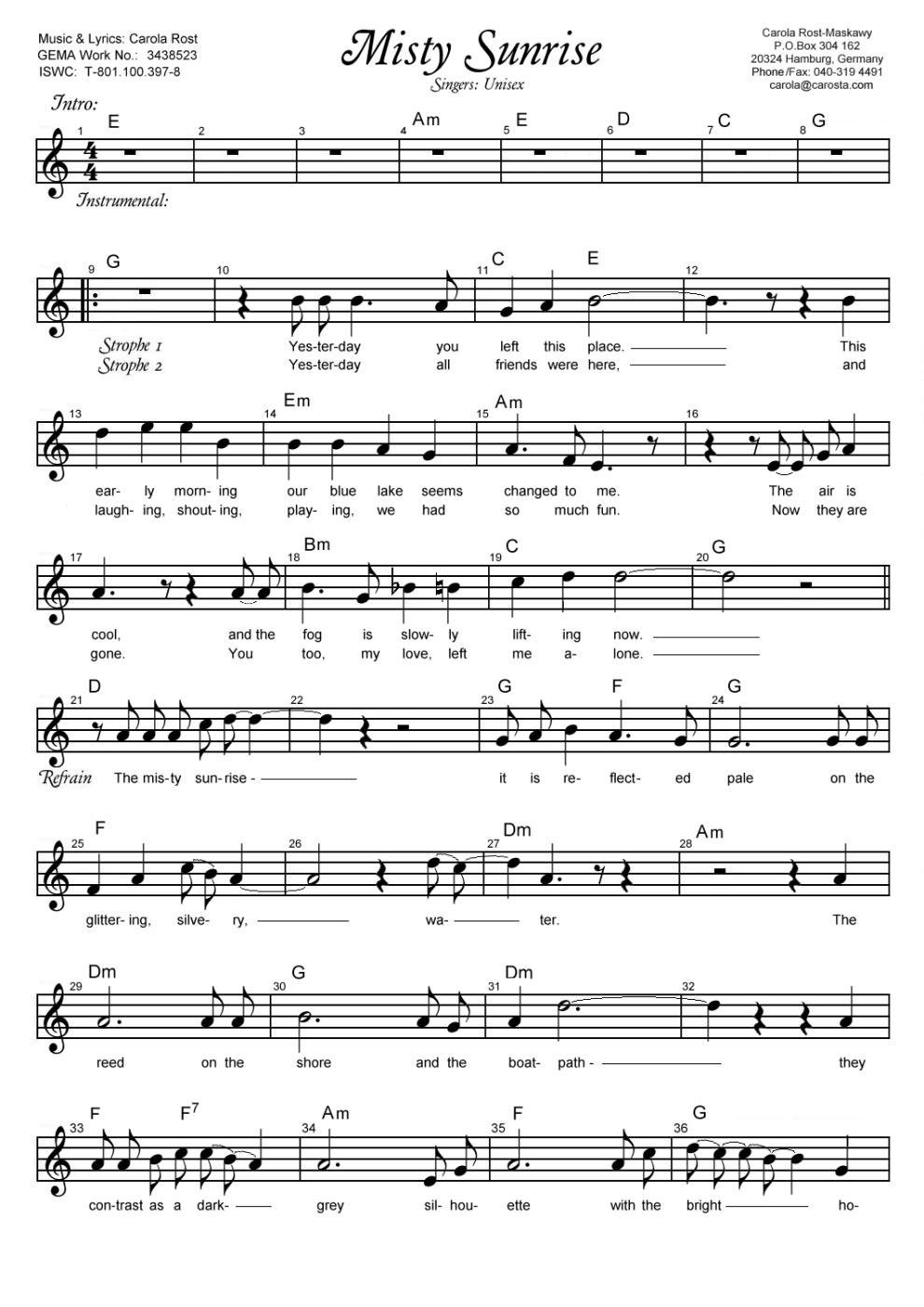 Misty Sunrise - music sheet 1