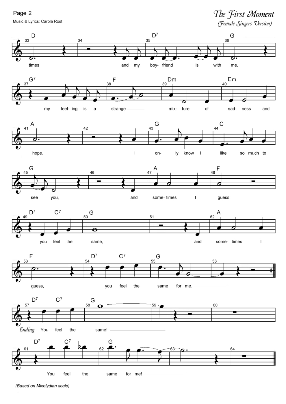 The First Moment - female version - music sheet 2