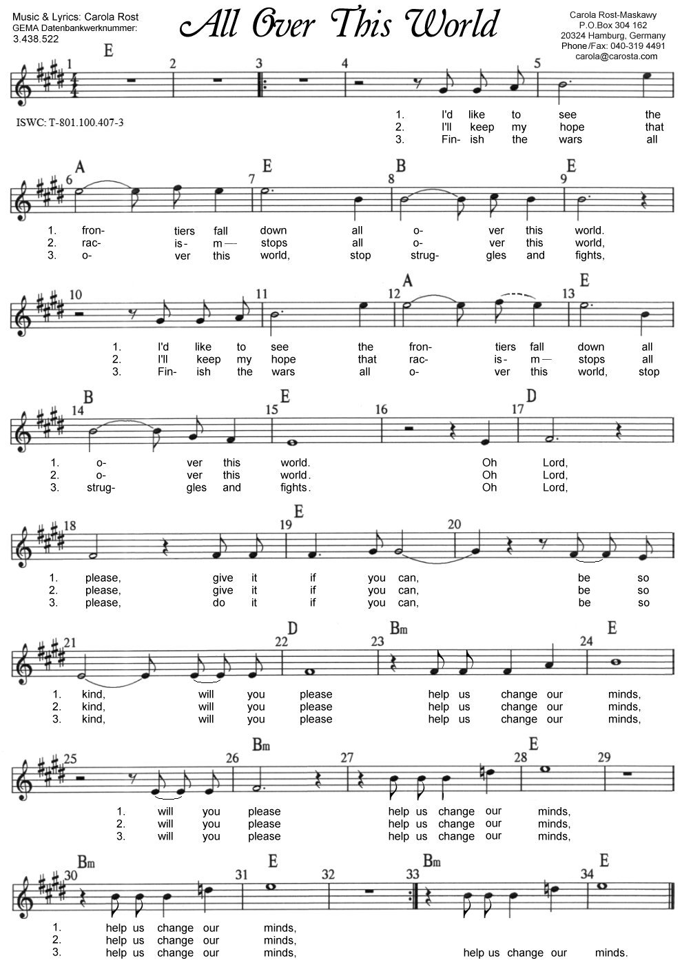 All Over This World - music sheet