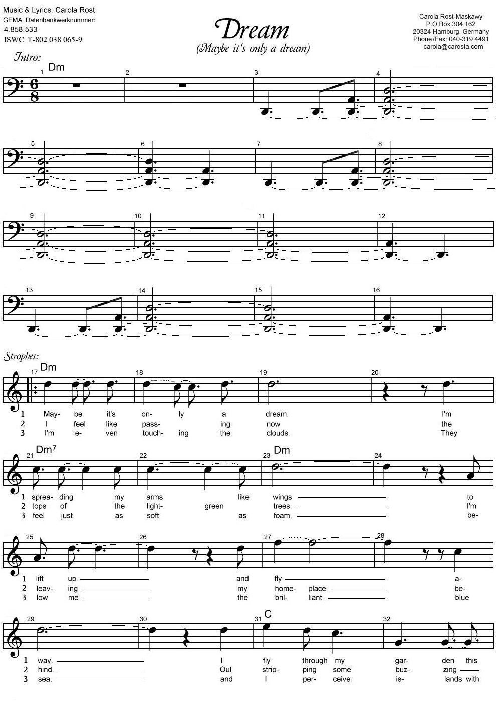 Dream - music sheet 1