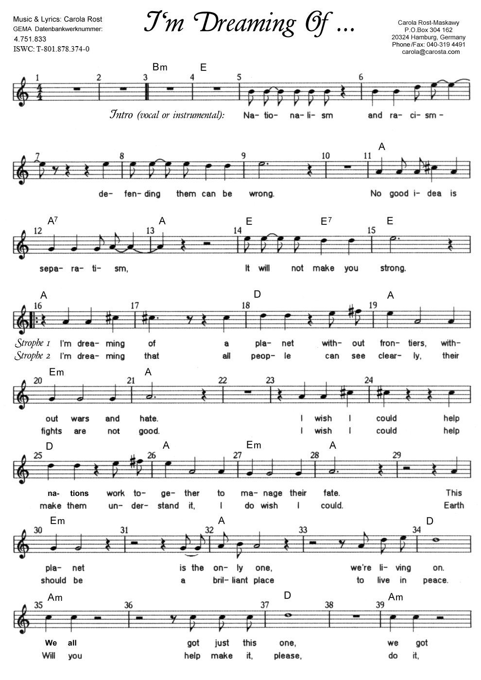 I'm Dreaming Of... - music sheet