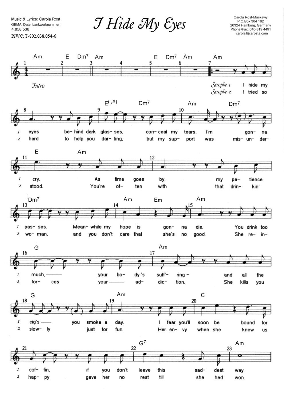 I Hide My Eyes - music sheet 1