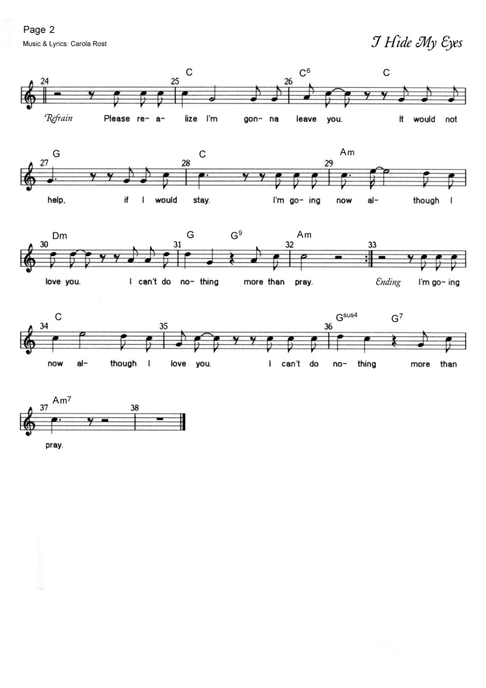 I Hide My Eyes - music sheet 2
