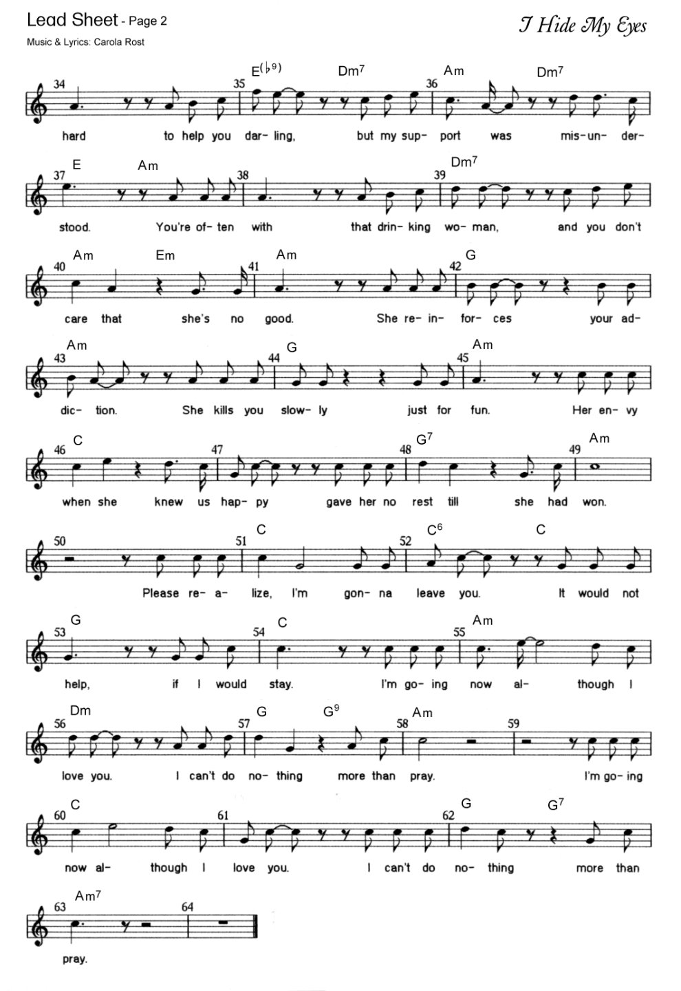 I Hide My Eyes - lead sheet 2
