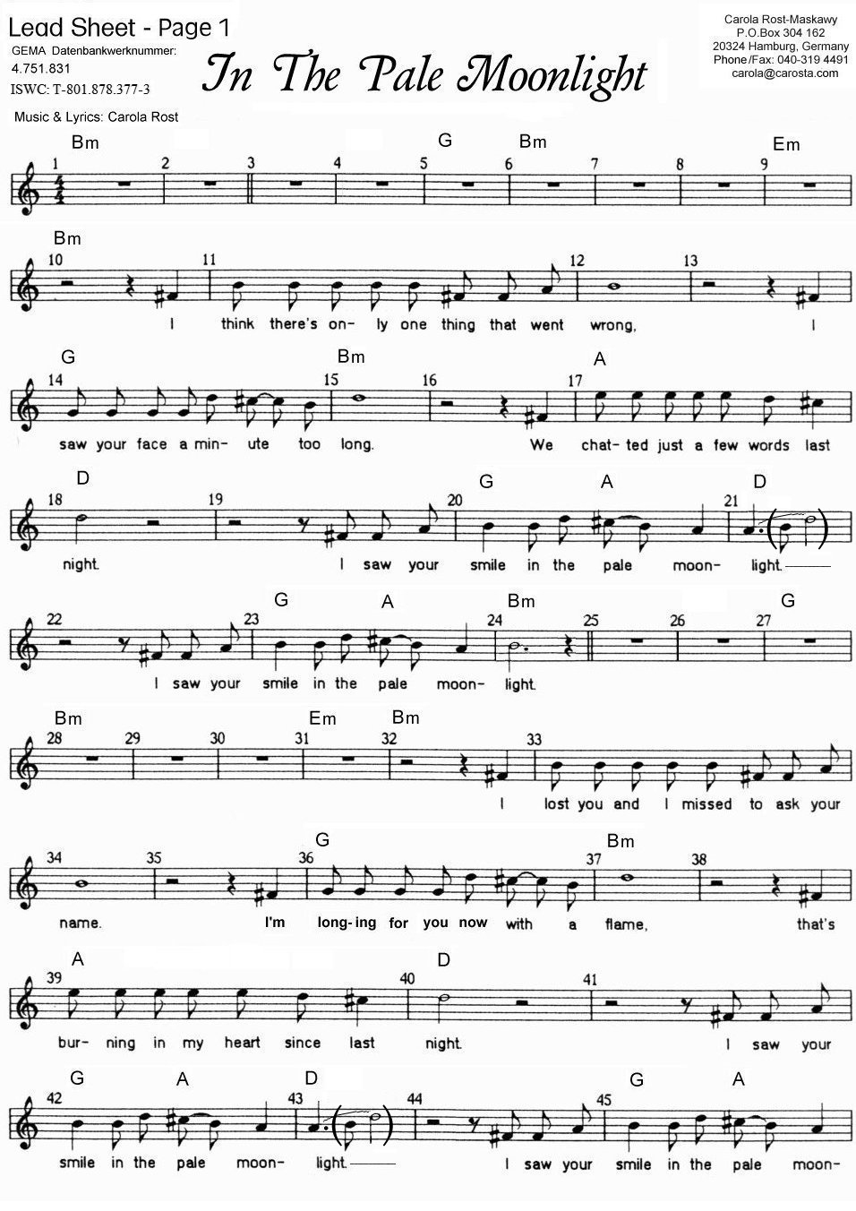 In The Pale Moonlight - music sheet