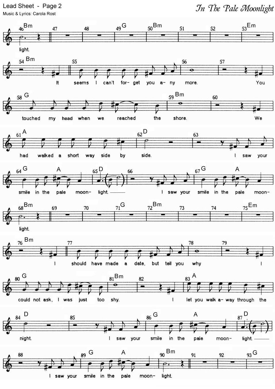 In The Pale Moonlight - music sheet