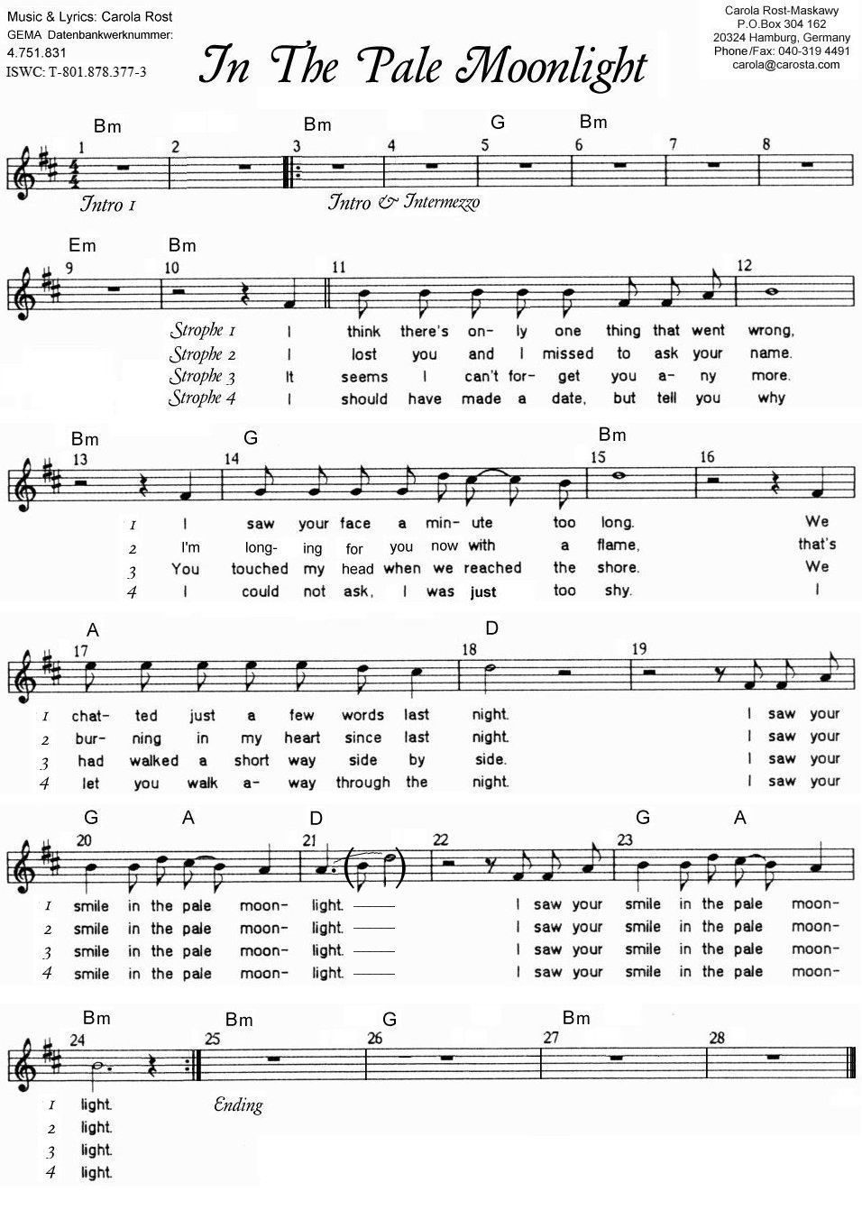 In The Pale Moonlight - music sheet