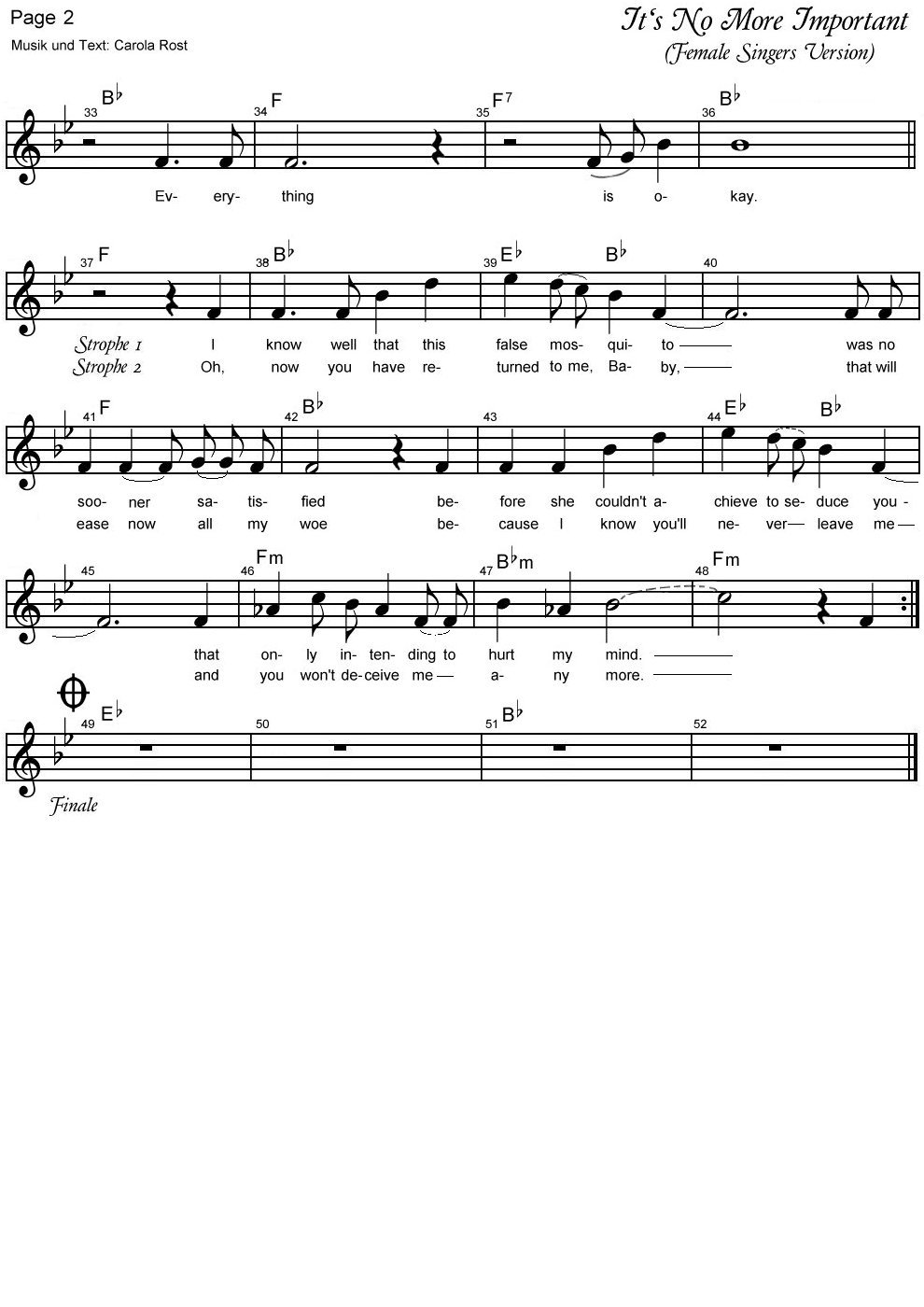 It's No More Important female 2 - music sheet