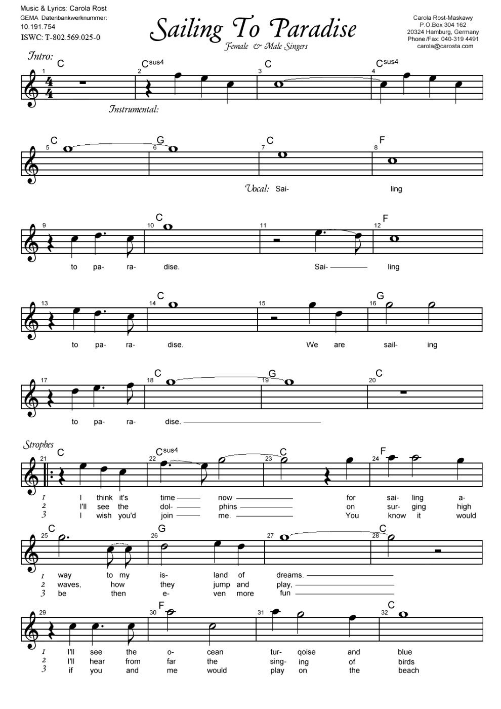 Sailing To Paradise - music sheet 1