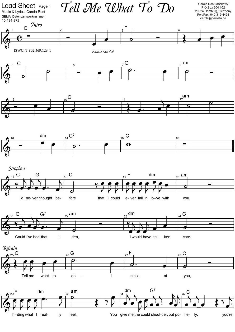 Tell Me What To Do - lead sheet 1