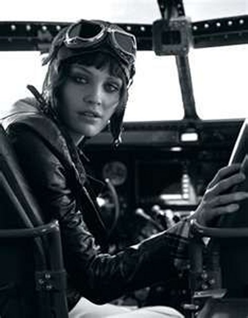 Amelia Earhart in her Plane