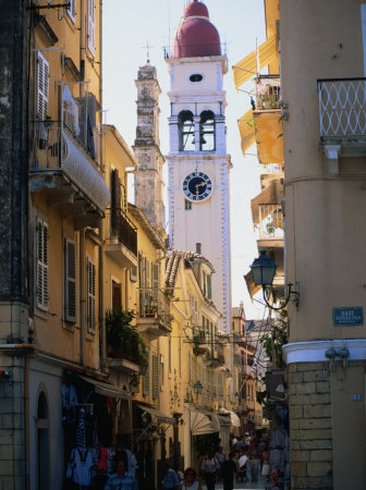 Appartmentbuildings and Belltower - Corfu Town - Greece - Art Print
