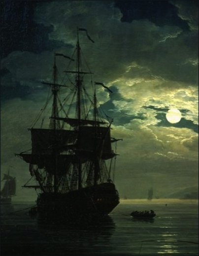 La Nuit Un Port De Mer Au Clair De Lune (Night Sea Port in Moon Light), 1771 (Detail) by Claude Josep Vernet