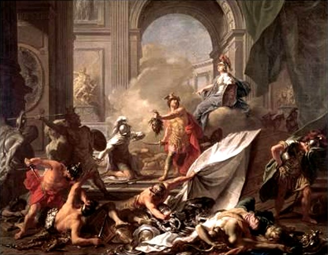 Perseus Under the Protection of Minerva Turns Phineus to Stone by Brandishing the Head of Medusa - by Jean Marc Nattier