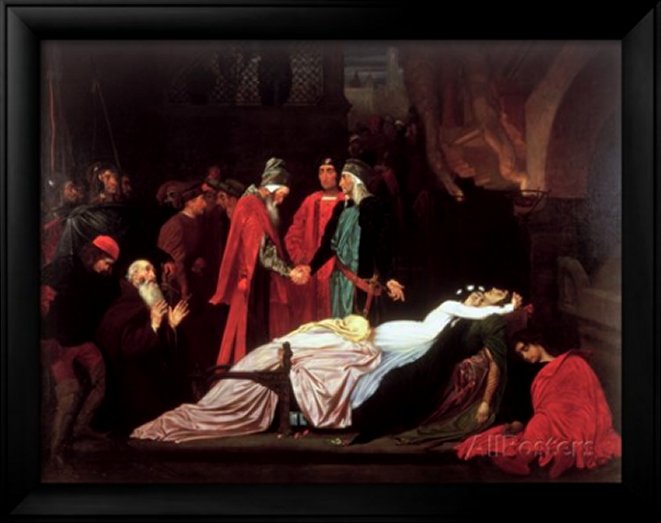 The Reconciliation of the Montagues and the Capulets over the Dead Bodies of Romeo and Juliet by Frederick Leighton
