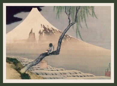 Art Print Boy On Mt Fuji by Katsushika Hokusai