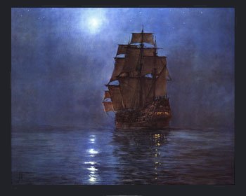 Crescent Moon by Montague Dawson. Art Print of a Windjammer