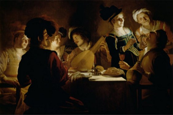 Feast with a Lute Player, c.1620 by Gerrit van Honthorst