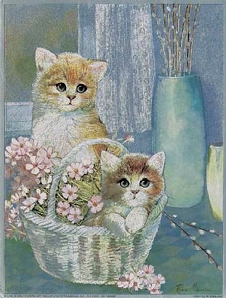 Kittens in Wicker Basket by Ruane Manning, Art Print