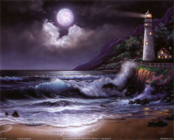 Midnight Lighthouse, Art Print