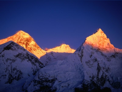 Mt. Everest, Mt. Lhotse and Mt. Nuptse at Sunset from Kala Pattar, Nepal, by Grant Dixon