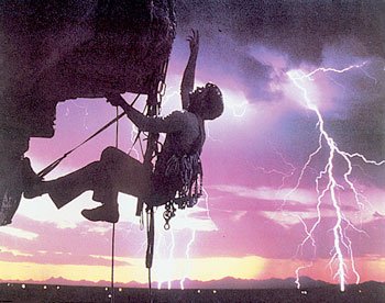 Rock Climber and Lightning, art print