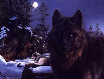 Art Print Wolves, Black, Painting by Kevin Daniel