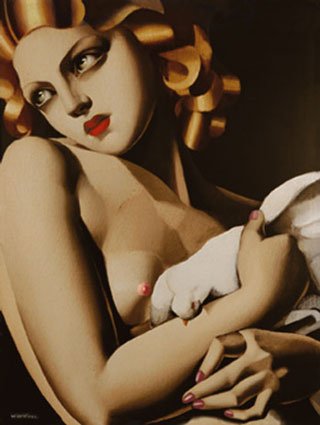 Woman with Dove - Art Deco Art Print