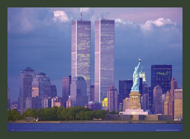 World Trade Towers and The Statue of Liberty, Poster, World Trade Center, New York